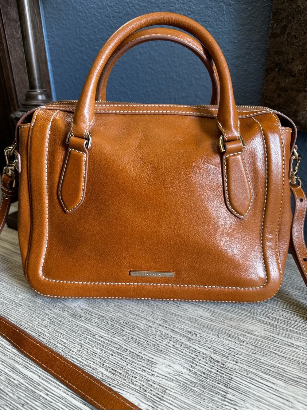 NEW!!! Brahmin Micaela Cognac Leather Satchel with Removable Crossbody Strap